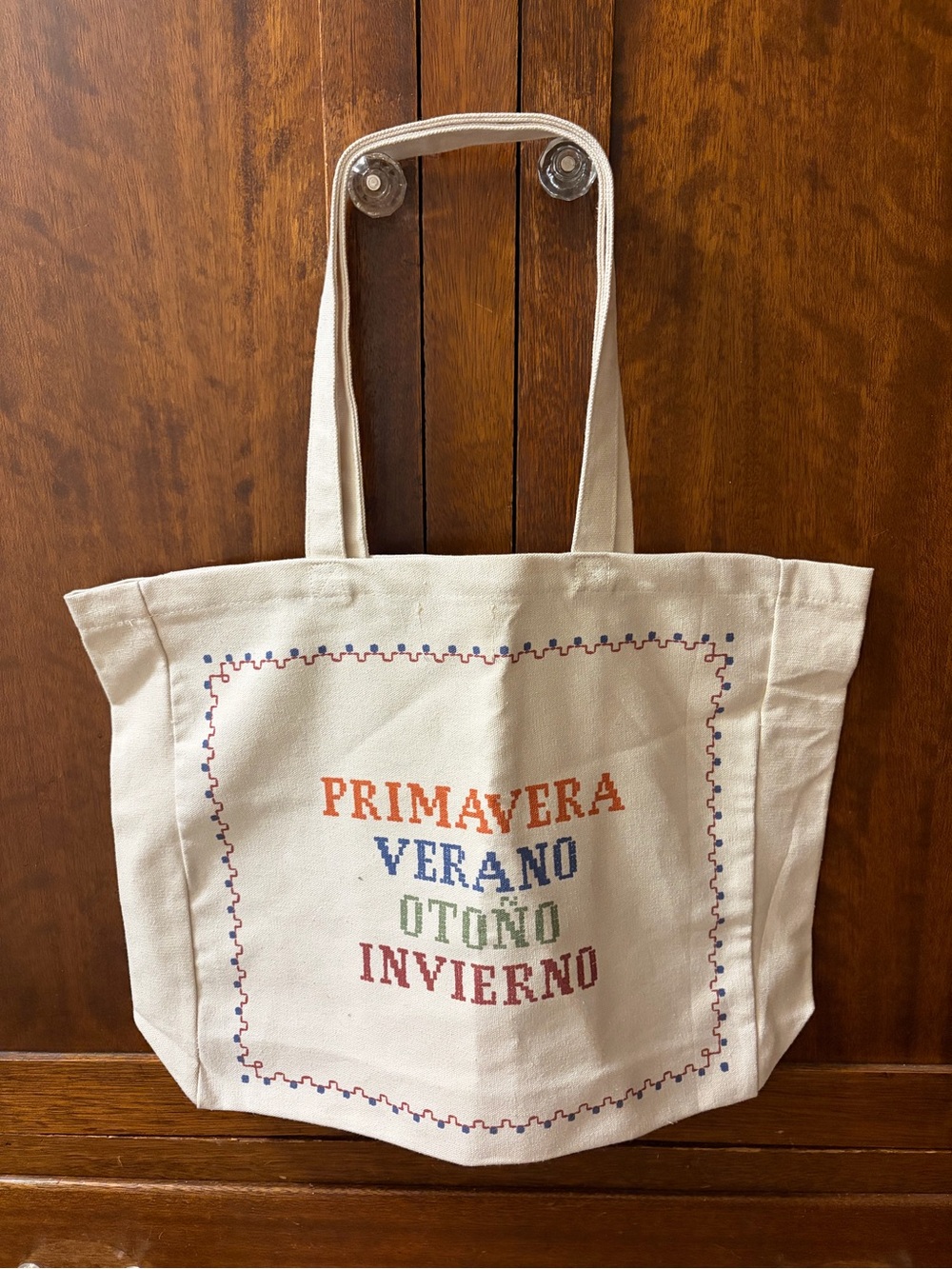 Sézane Canvas Seasonal Tote Bag in Natural with Colorful Text